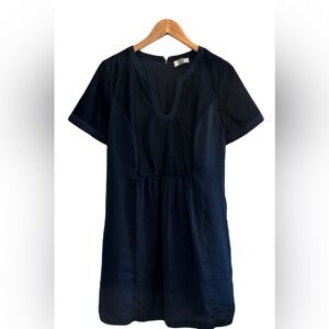 Loft Outlet Navy Mixed Media Split V Neckline Dress Size Medium